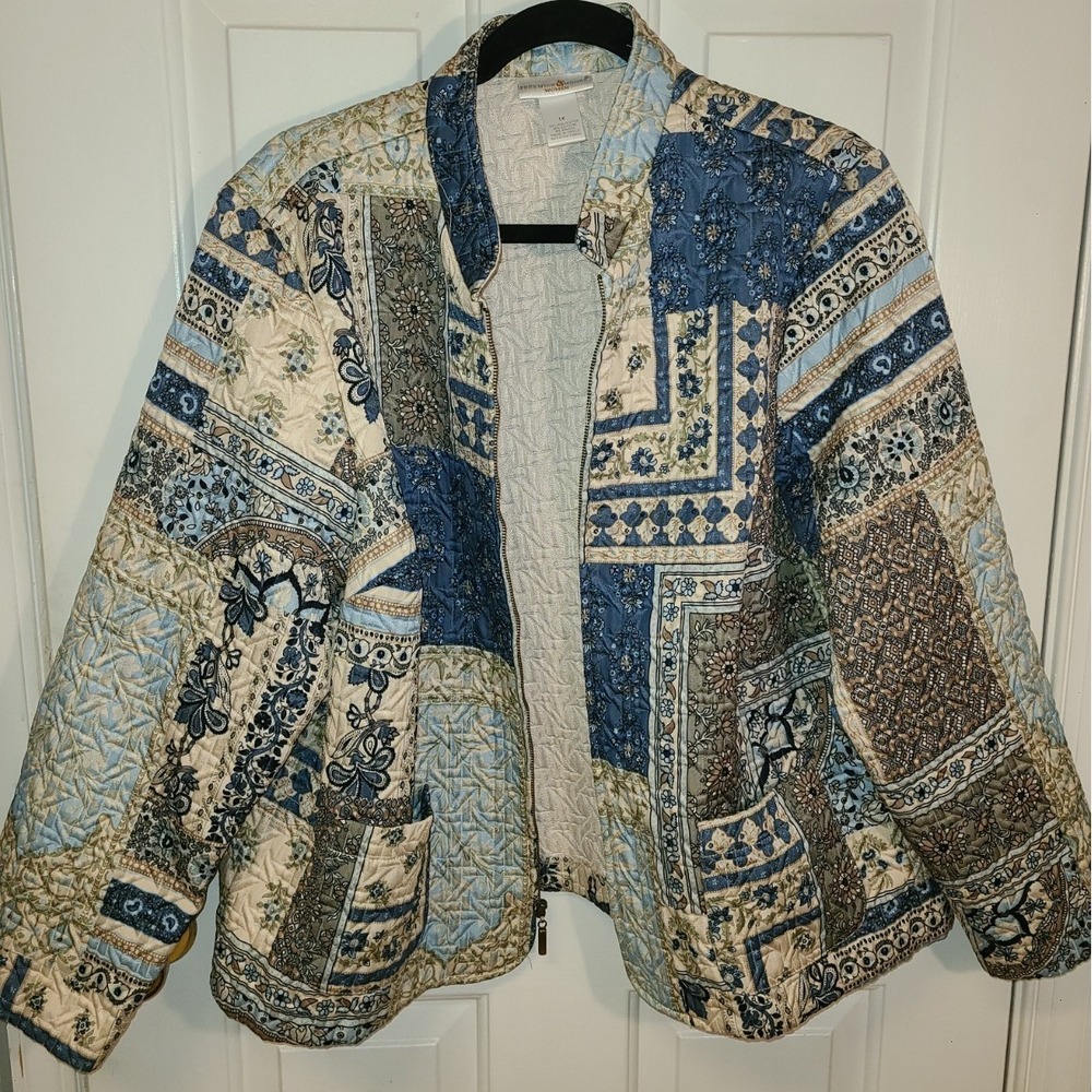 Preswick & Moore Lite Jacket Size 1X Quilted Style Zippered‎ Front 2 Pocket